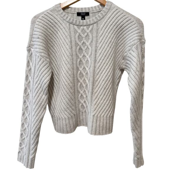 AQUA Cashmere Cable Knit Sweater XS Heathered Grey White - Picture 1 of 8